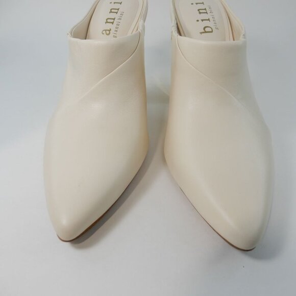 Gianni Bini Donovan Heeled Leather Mules Size 8 Cream Gold Curved Heels NEW - Picture 5 of 16